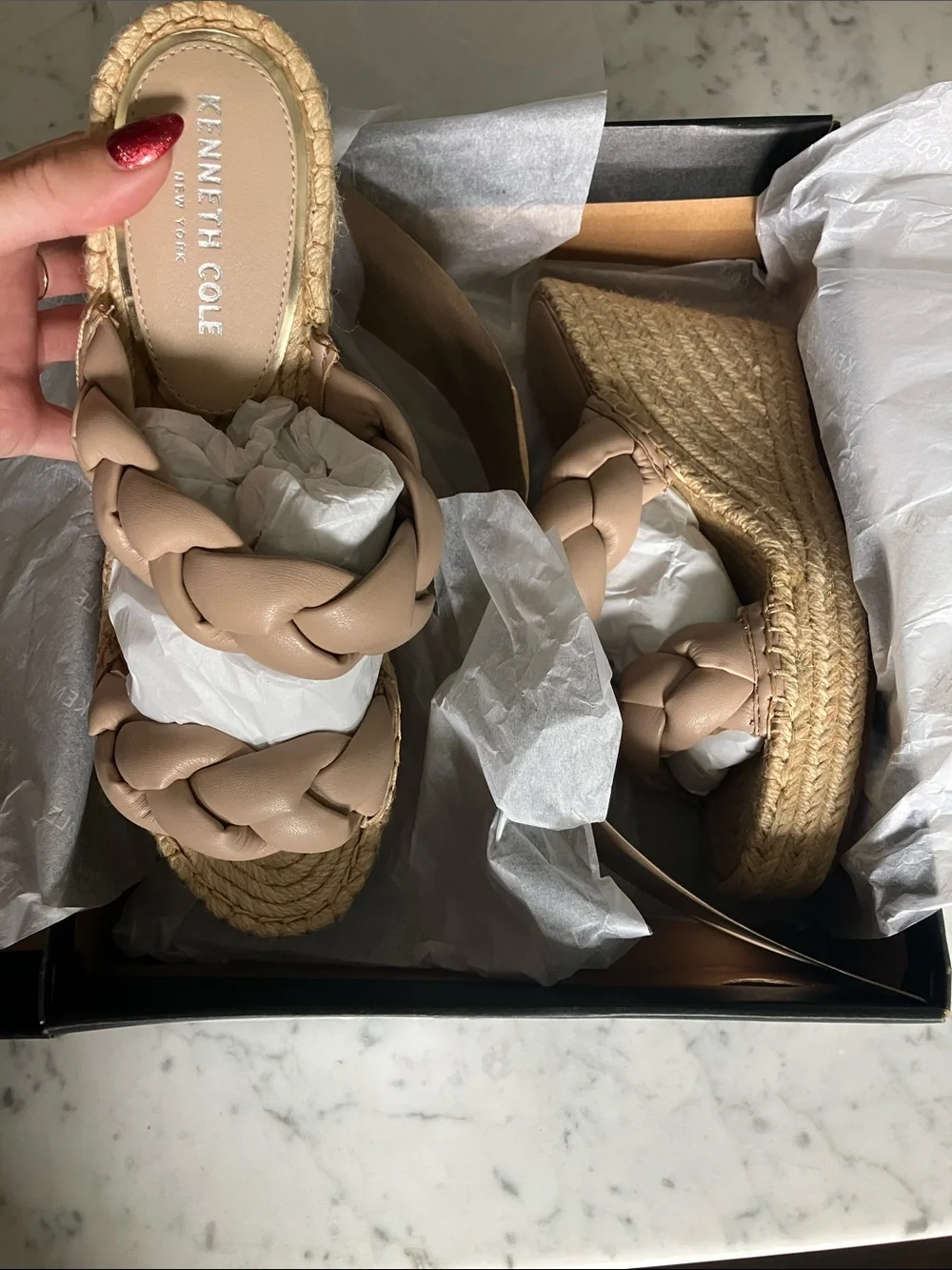 Kenneth Cole Braided Nude Espadrille Wedge Sandals